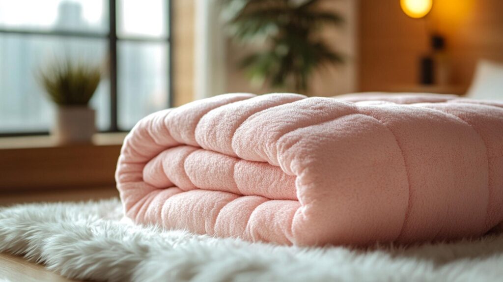 folded pink comforter faux fur rug modern bedroom 713655 141640 folded pink comforter faux fur rug modern bedroom 713655 141640