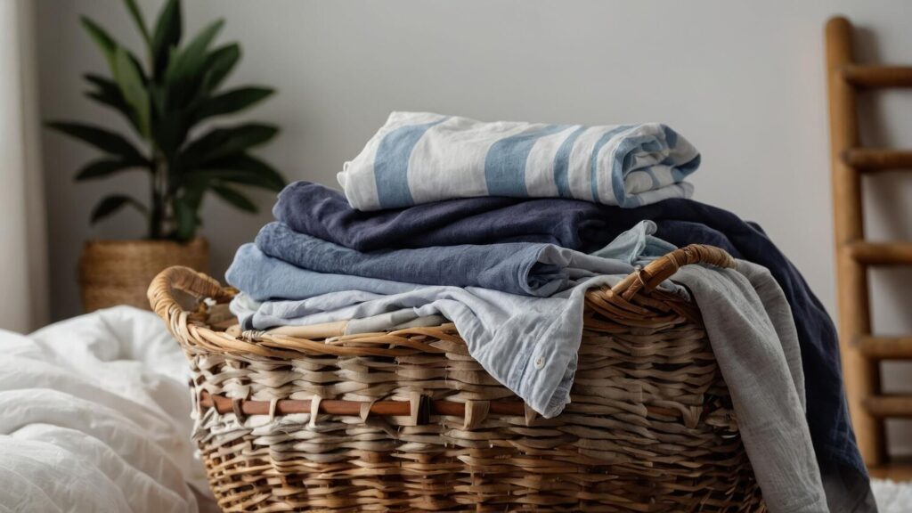 heap freshly laundered clothes spilling out wicker basket wooden floor cozy concept 975188 208130 heap freshly laundered clothes spilling out wicker basket wooden floor cozy concept 975188 208130