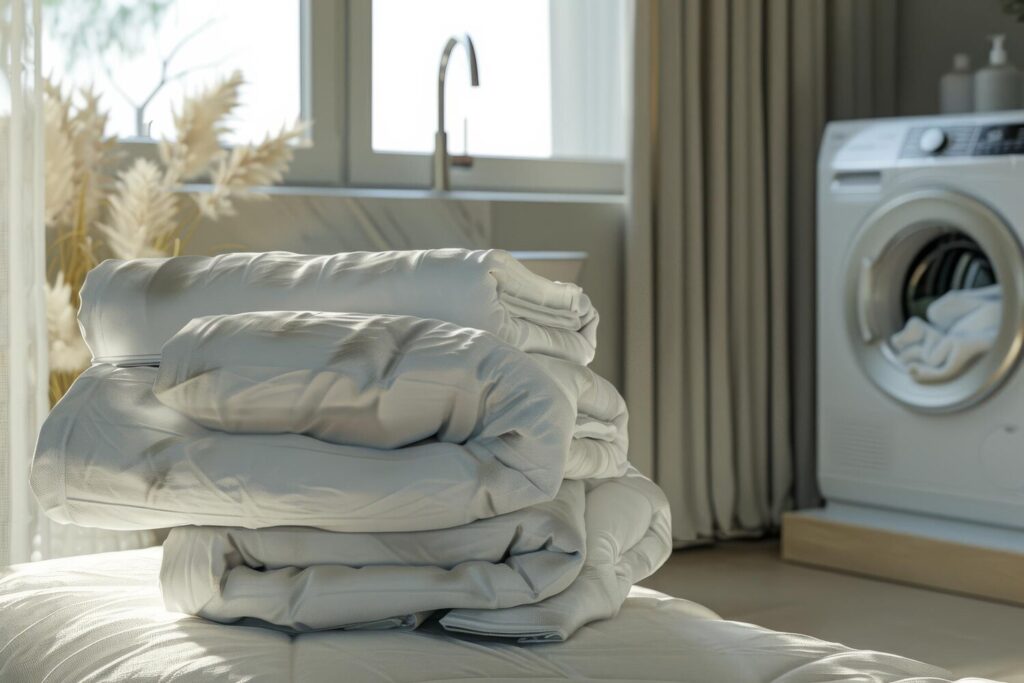 neatly folded stack white linens placed soft surface with sunlight flooding through window illuminating homey laundry room 1323182 5911 neatly folded stack white linens placed soft surface with sunlight flooding through window illuminating homey laundry room 1323182 5911