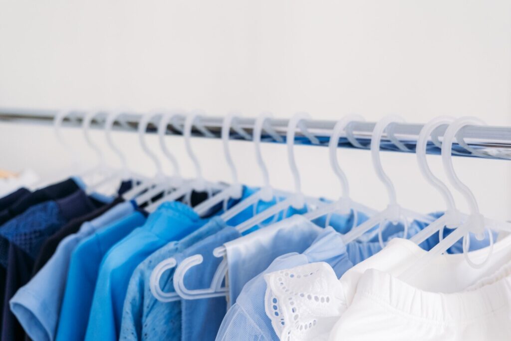 fast fashion sustainable fashion minimalist wardrobe variety female blue clothing hanging 72482 1987 fast fashion sustainable fashion minimalist wardrobe variety female blue clothing hanging 72482 1987