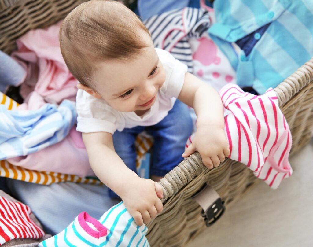 cute baby boy wicker basket with clothes 392895 95733