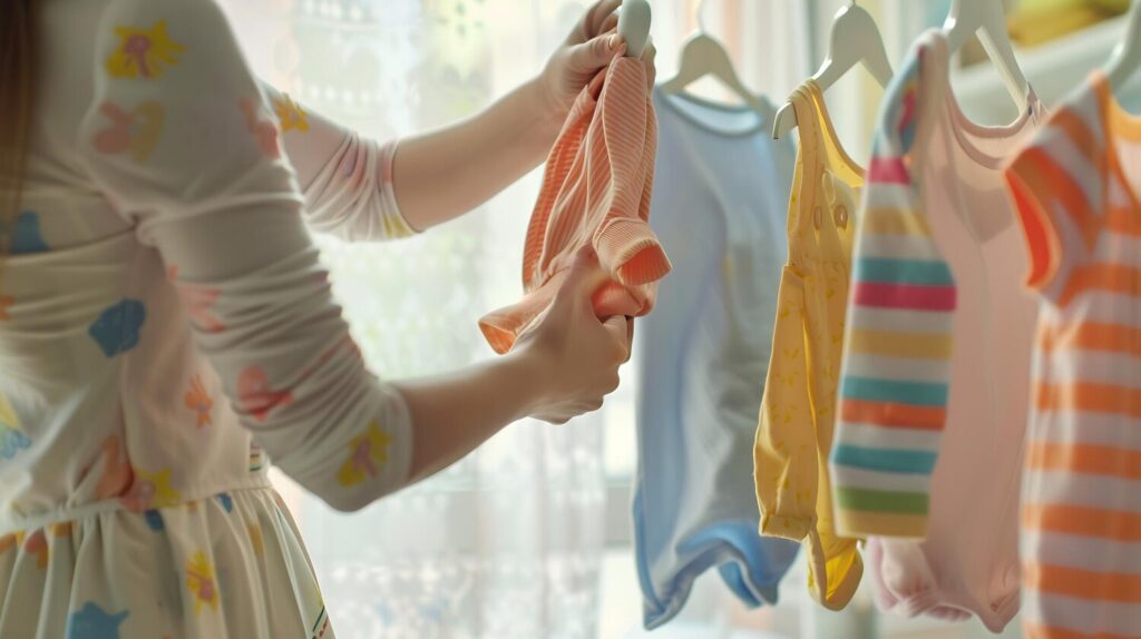 woman hanging baby clothes dryer closeup generative ai 1259709 97710